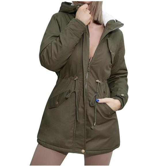 Athleta Olive Green Drawstring Hooded Parka Jacket Small Alpine Camping Outdoor - Picture 1 of 12